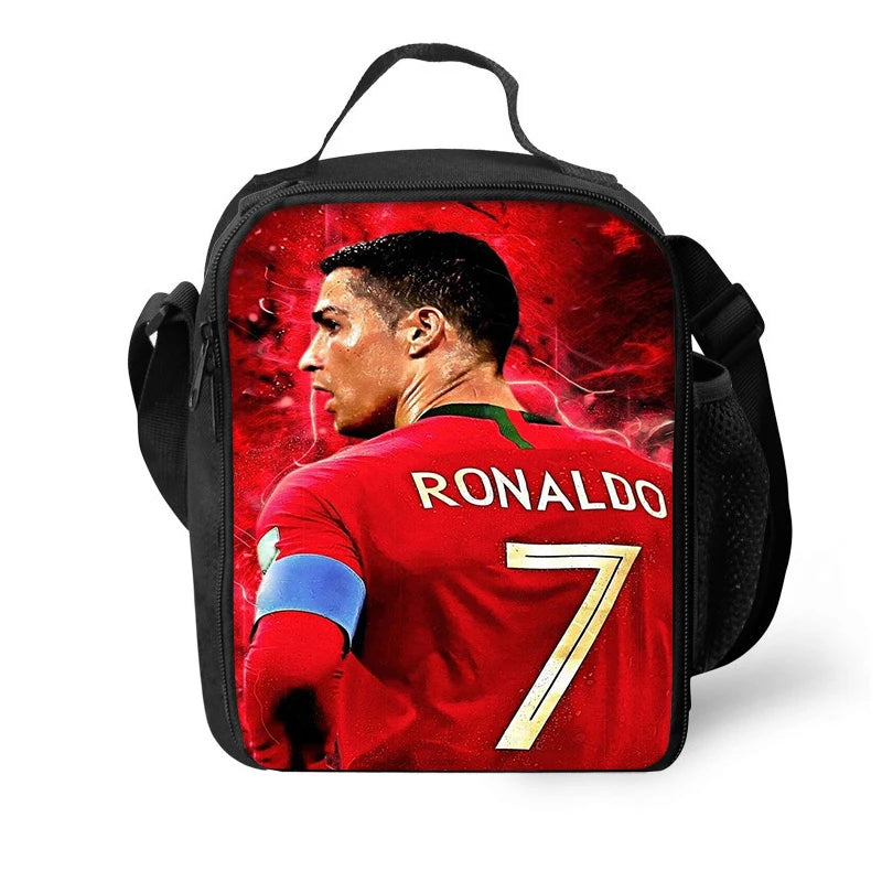 Ronaldo Lunch Bags for Boys Girls Sport Printing Football Star Lights Weight Cooler Bags for Food or Juice