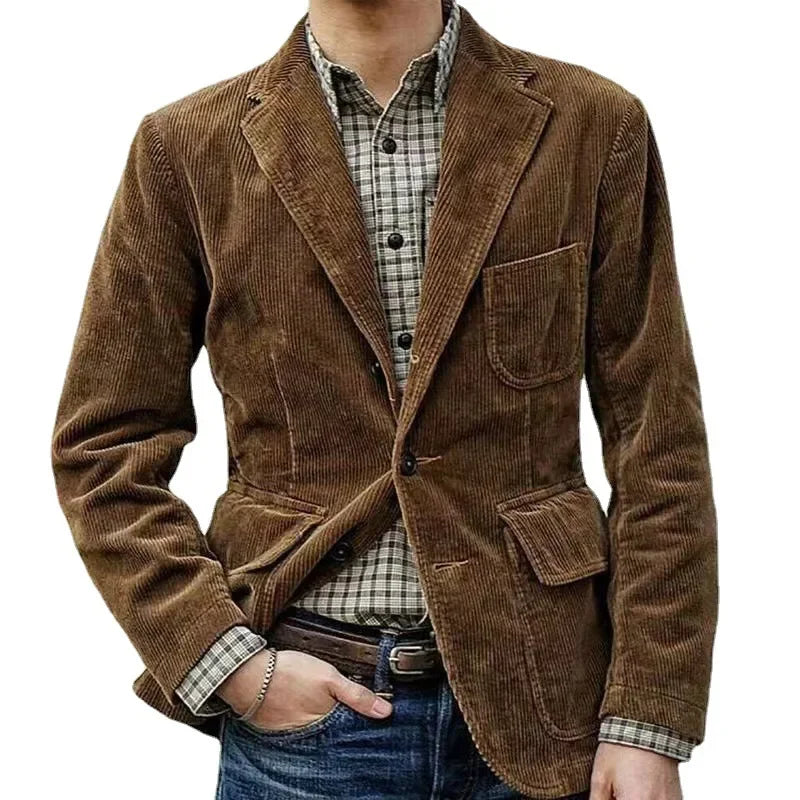 New Autumn Men's Clothing. Corduroy Solid Color Suit. European and American Men's Fashionable Casual Suit Collar Casual Jacket.