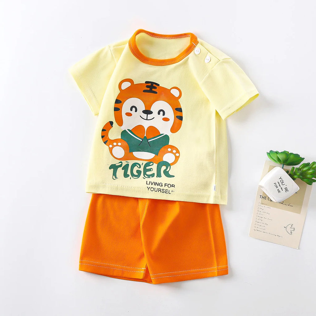 Kid Boy Clothes Cartoon Girl Outfit Short Sleeve Cotton Toddler Clothing T-shirt+Short Pant 2Pcs Girl Suit Baby Tracksuit A1151