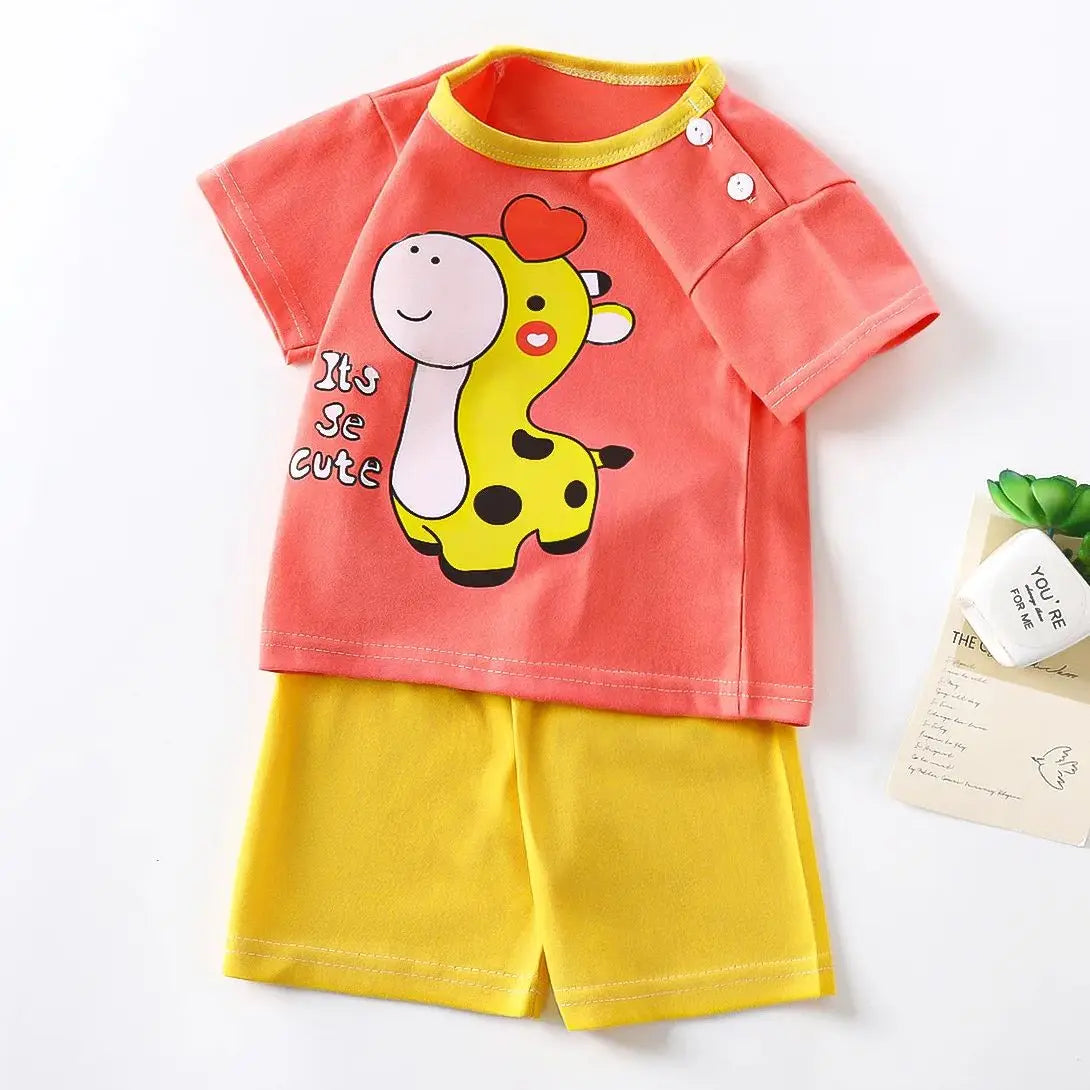 Kid Boy Clothes Cartoon Girl Outfit Short Sleeve Cotton Toddler Clothing T-shirt+Short Pant 2Pcs Girl Suit Baby Tracksuit A1151