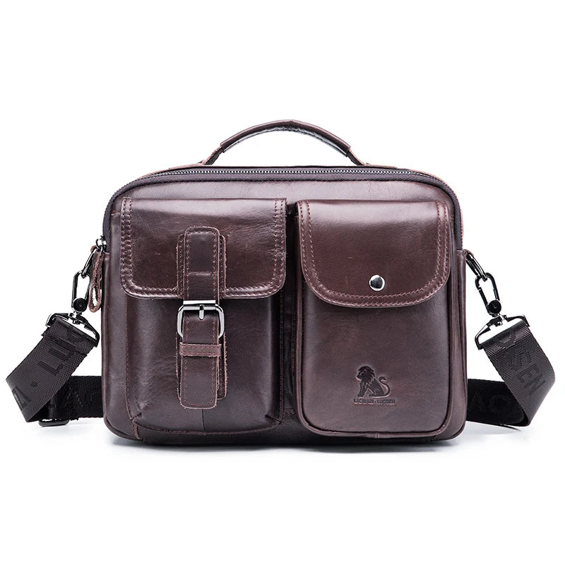 Men's Genuine Leather Shoulder Bag, Retro Top Layer Cowhide Casual Crossbody Bag, Men's Square Bag