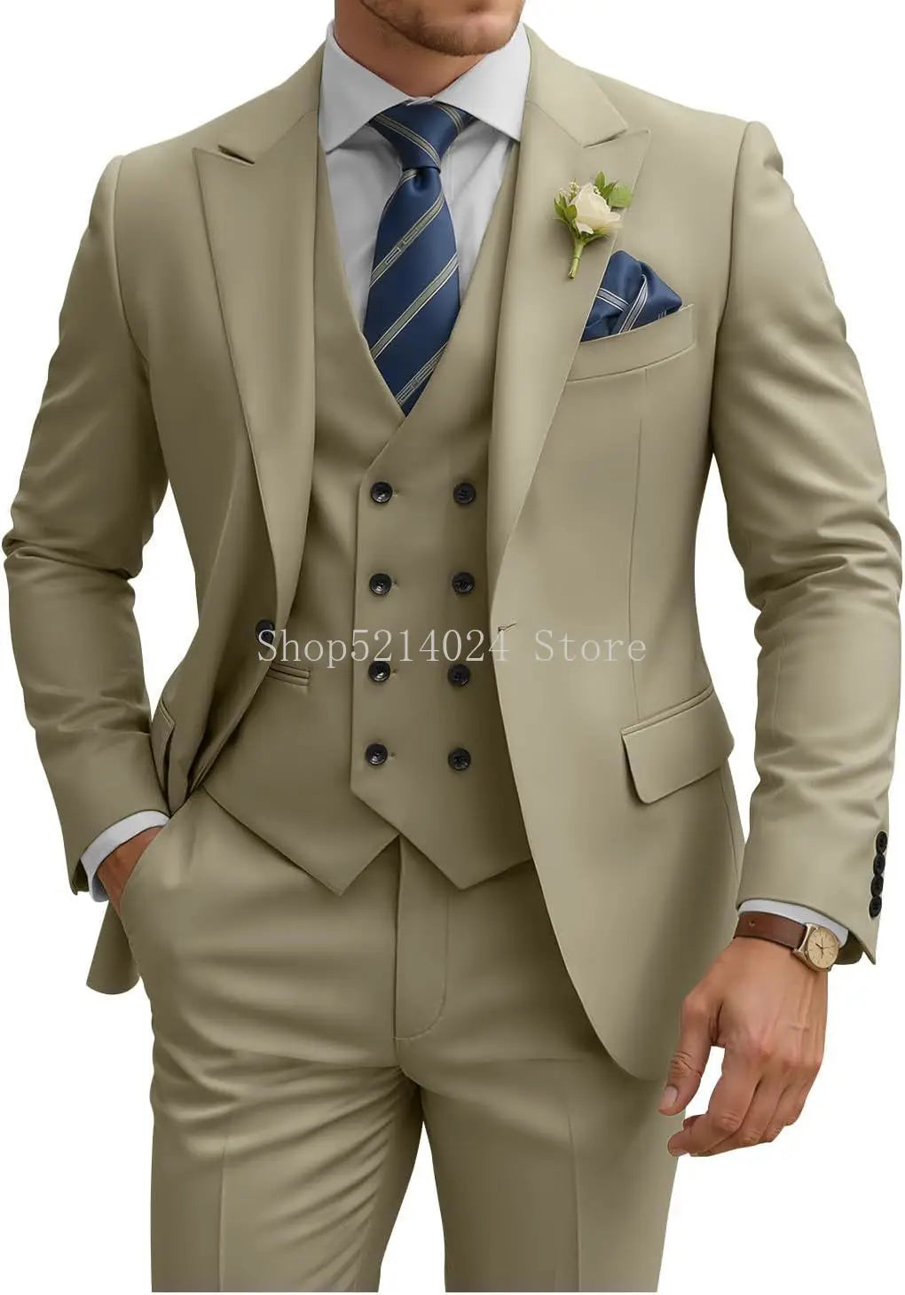 Mens Suit 3 Piece Slim Fit Suits for Men Double Breasted Suit Wedding Prom Suits Formal Business Dinner Tuxedo
