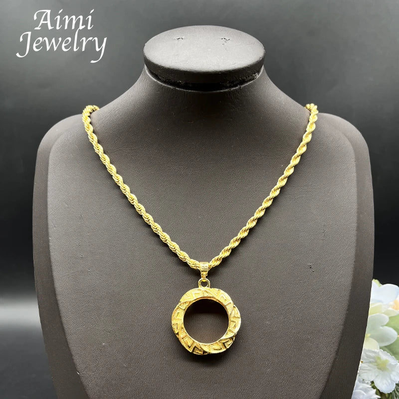 18K Gold Plating Classic Jewelry Set for Women Large Circle Earring Pendant Dubai Trendy Wedding Anniversary Accessories Gift