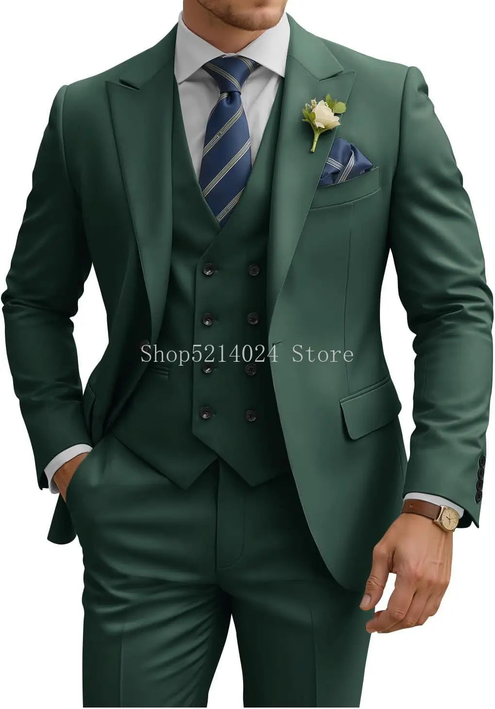 Mens Suit 3 Piece Slim Fit Suits for Men Double Breasted Suit Wedding Prom Suits Formal Business Dinner Tuxedo