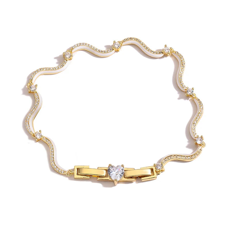 18K Gold Plated Fashion Enamel Chains Necklace Bracelet Jewelry Sets Brass Chain Wave Multicolor Women Wholesale Wedding Gifts