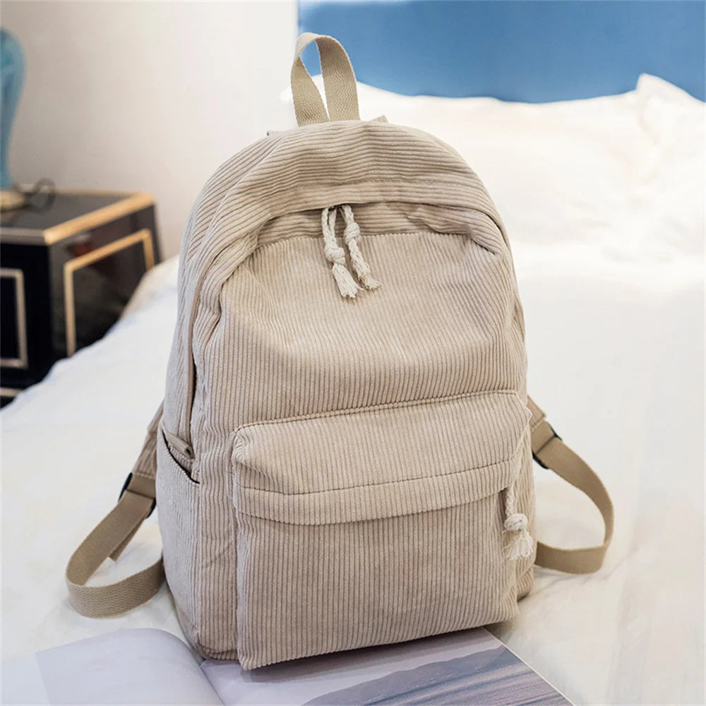 Large Capacity Corduroy Schoolbag Custom Name Solid Color Campus Bag Personalized Travel Simple Corduroy Backpack Unique Gifts