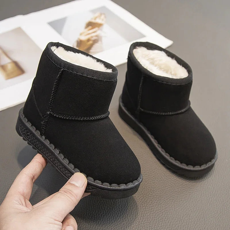 2025 Children Snow Boots Leisure Thick Fur Platform Winter Kids Short Boot Slip-on Unisex Concise Style Boys Girls  Kids Shoes