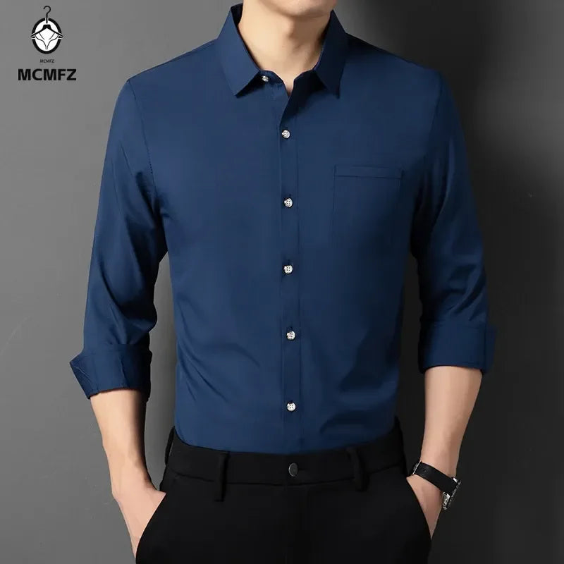 Men's Business Casual Solid Color Long Sleeved Shirt Non Ironing Comfortable Top