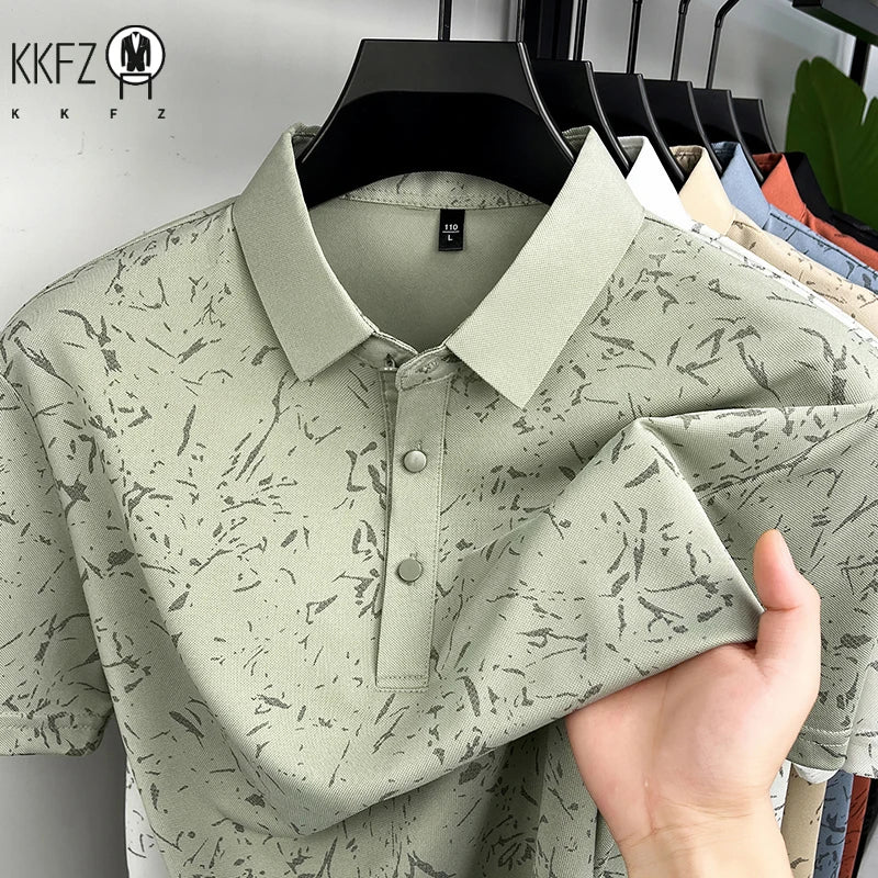 Men Classic Polo Shirt With Printed Pattern Short Sleeve Tops For Everyday Use And Semi Formal Occasions