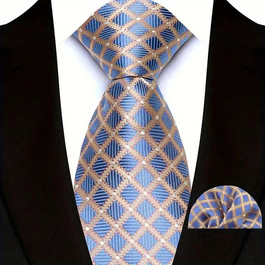 Men's Ties Set Luxury Floral Plaid Solid Light Blue Ties Business Party Formal Necktie Pocket Square Set Suits Accessory Gift