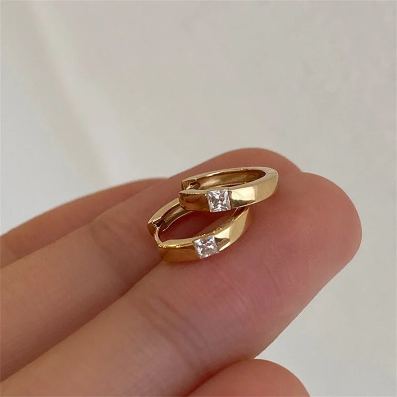 S925 Sterling Silver Plated 18K Gold Square Zircon Mini Earrings Versatile Minimalist Luxury Women's Ear Jewelry
