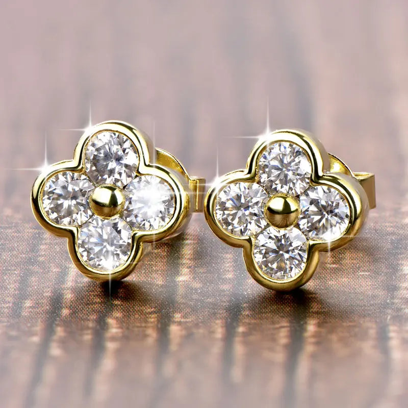 Lnkry 14K Gold Filled Four Leaf Flower Stud Earrings Dazzling Certified 3mm Moissanite Earring for Women 2026 Trend Jewelry Gift