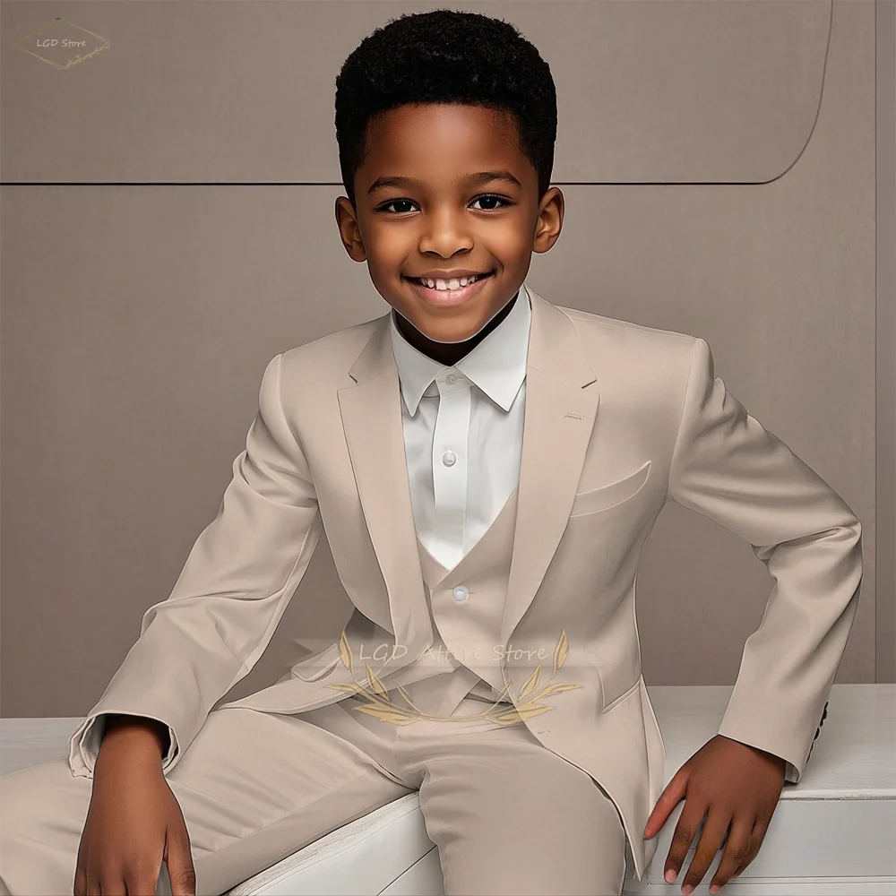 3-Piece Boys Formal Suit Set Blazer Vest Pants for Wedding Birthday Party Show Host Cocktail Ceremony School Performance Outfit