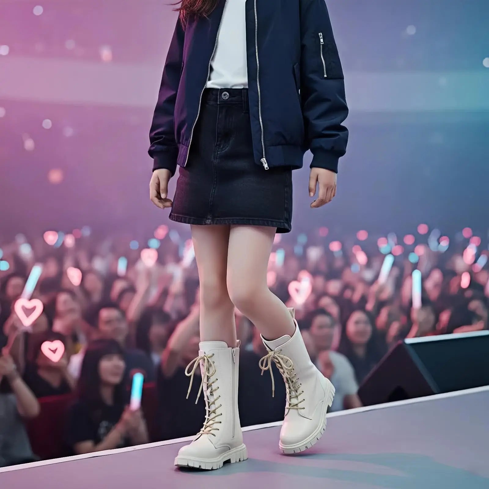 Anti-Slip Winter Boots for Teen Girls Punk Gothic Ankle Boots Daily Wear Mid-Calf Faux Leather Combat Boots with Side Zipper