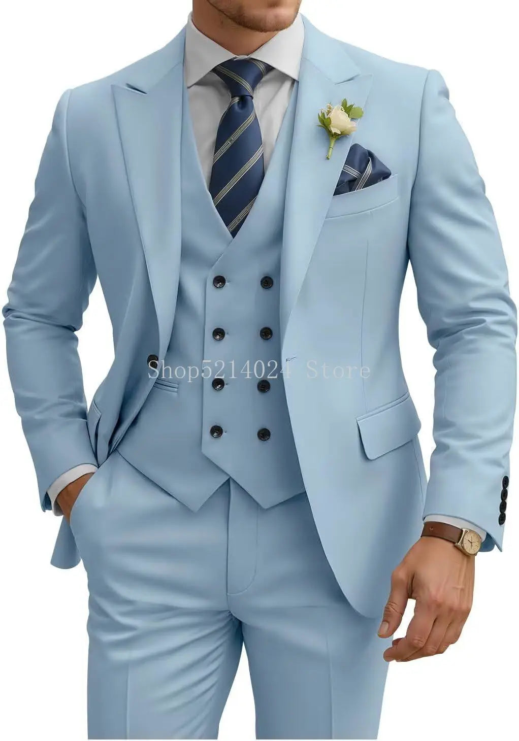 Mens Suit 3 Piece Slim Fit Suits for Men Double Breasted Suit Wedding Prom Suits Formal Business Dinner Tuxedo