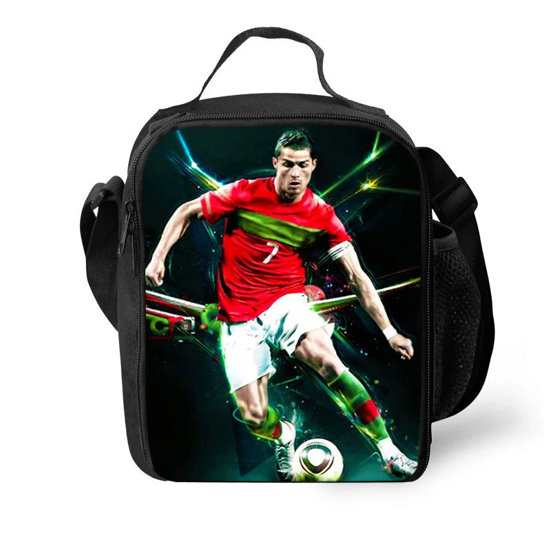 Ronaldo Lunch Bags for Boys Girls Sport Printing Football Star Lights Weight Cooler Bags for Food or Juice