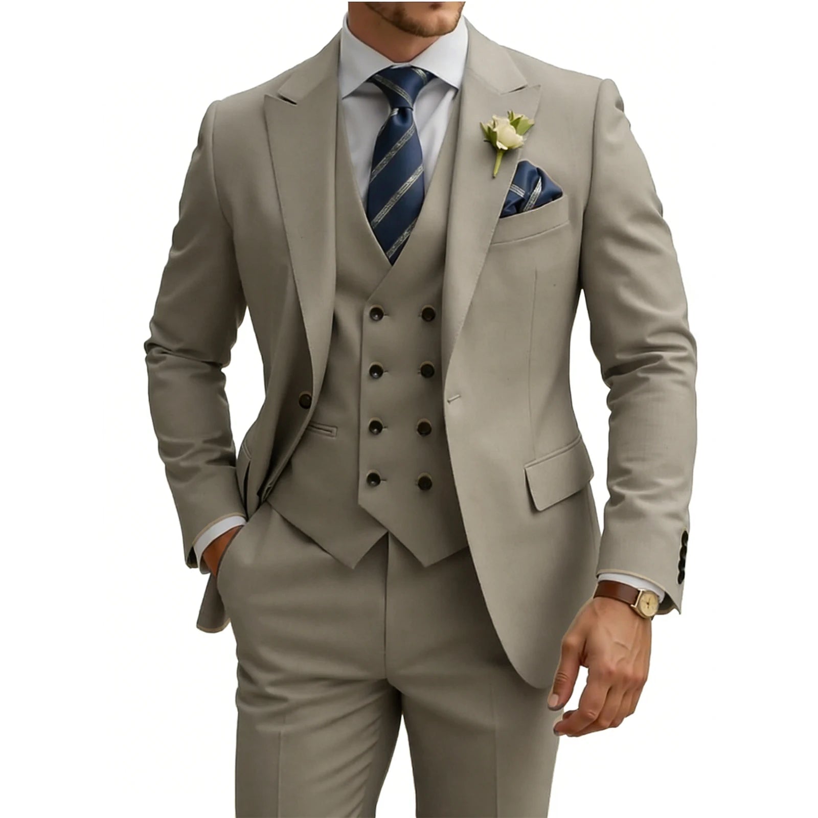 Mens 3 Piece Slim Fit For Men Double Breasted Suit Wedding Prom Suits Formal Business Dinner Tuxedo