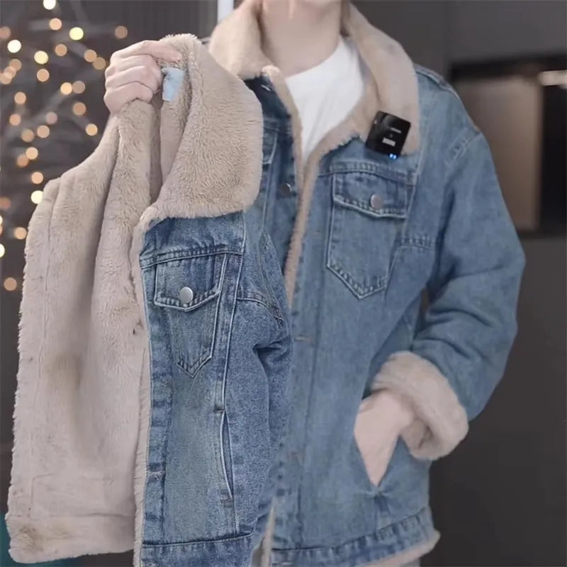 Girls Padded Denim Coat Boys Thicken Jacket Winter Children's Plus Velvet Outerwear Autumn Warm Loose Parkas Kids Fashion Clothe