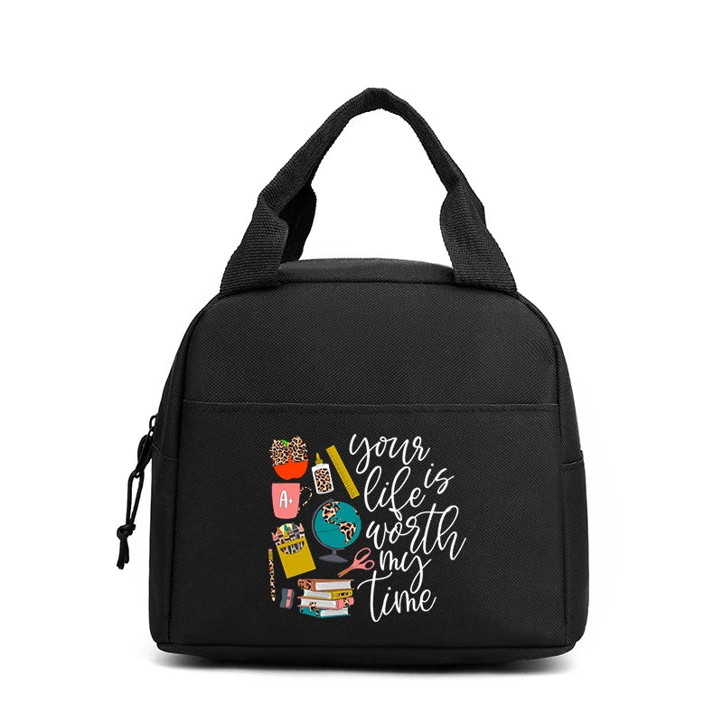 Lunch Bag for Women Men Insulated Portable "Teacher Life"Letter Multifunctional Bag Thermal Food Container School Picnic Handbag