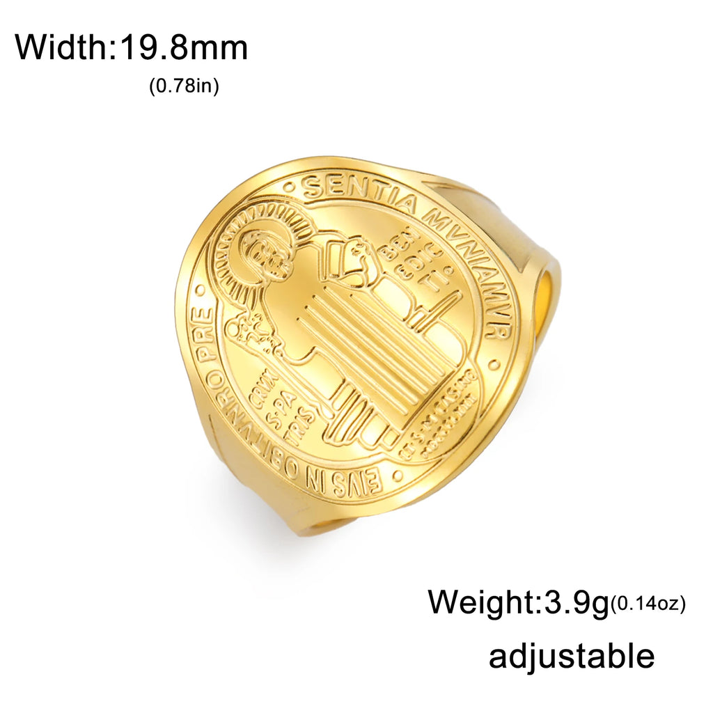 Dawapara Saint Benedict Adjustable Ring Christian Exorcism Blessed By Pope Men Religious Ring Stainless Steel Wedding Band