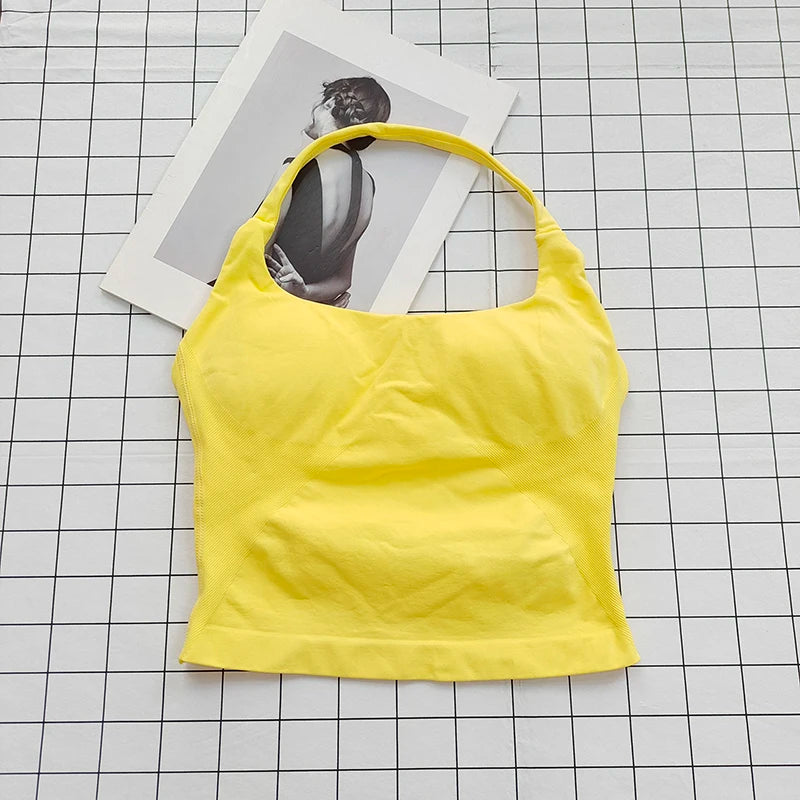 Women's Square Neck Deep Open Back Halter Bralette - Thick Straps, Slim-Fit, Removable Pads, Outerwear-Friendly Casual Top