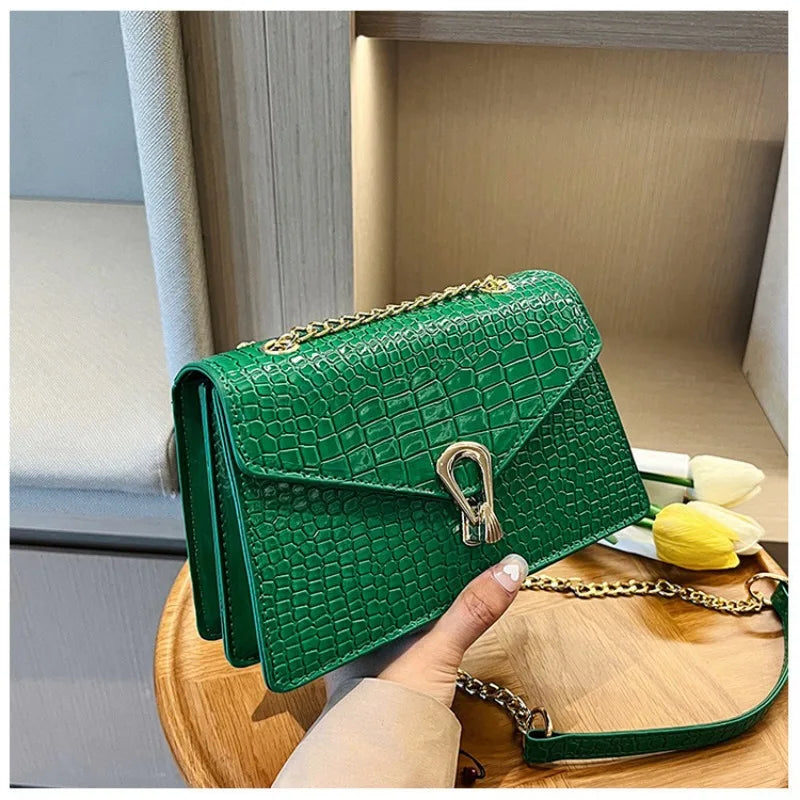 Crocodile Pattern Shoulder Bags For Women Fashion Chains Squre Bag Purse Female Pu Leather Crossbody Handbag Daily Phone Clutch