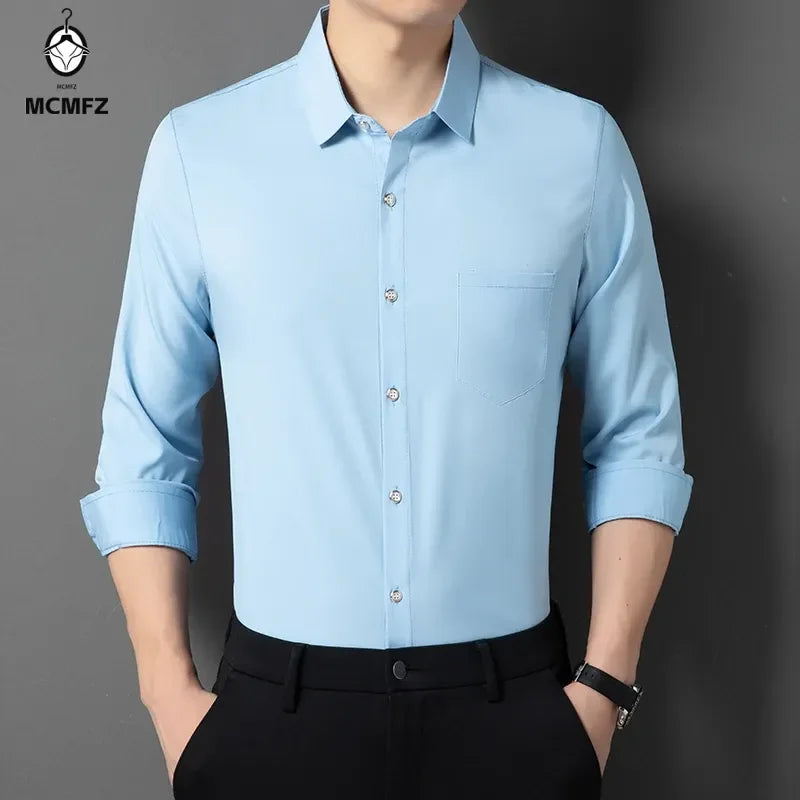 Men's Business Casual Solid Color Long Sleeved Shirt Non Ironing Comfortable Top