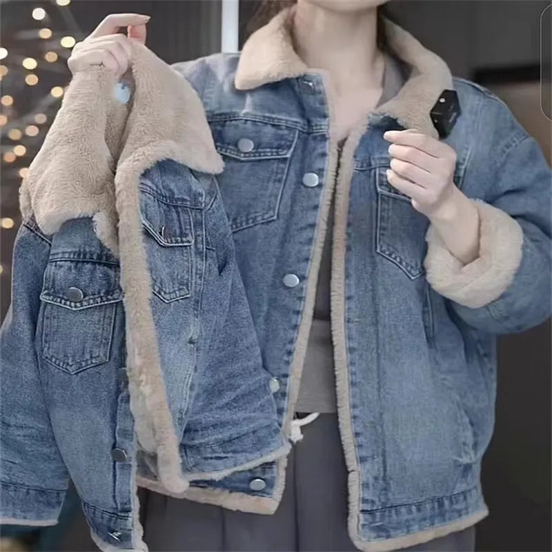 Girls Padded Denim Coat Boys Thicken Jacket Winter Children's Plus Velvet Outerwear Autumn Warm Loose Parkas Kids Fashion Clothe
