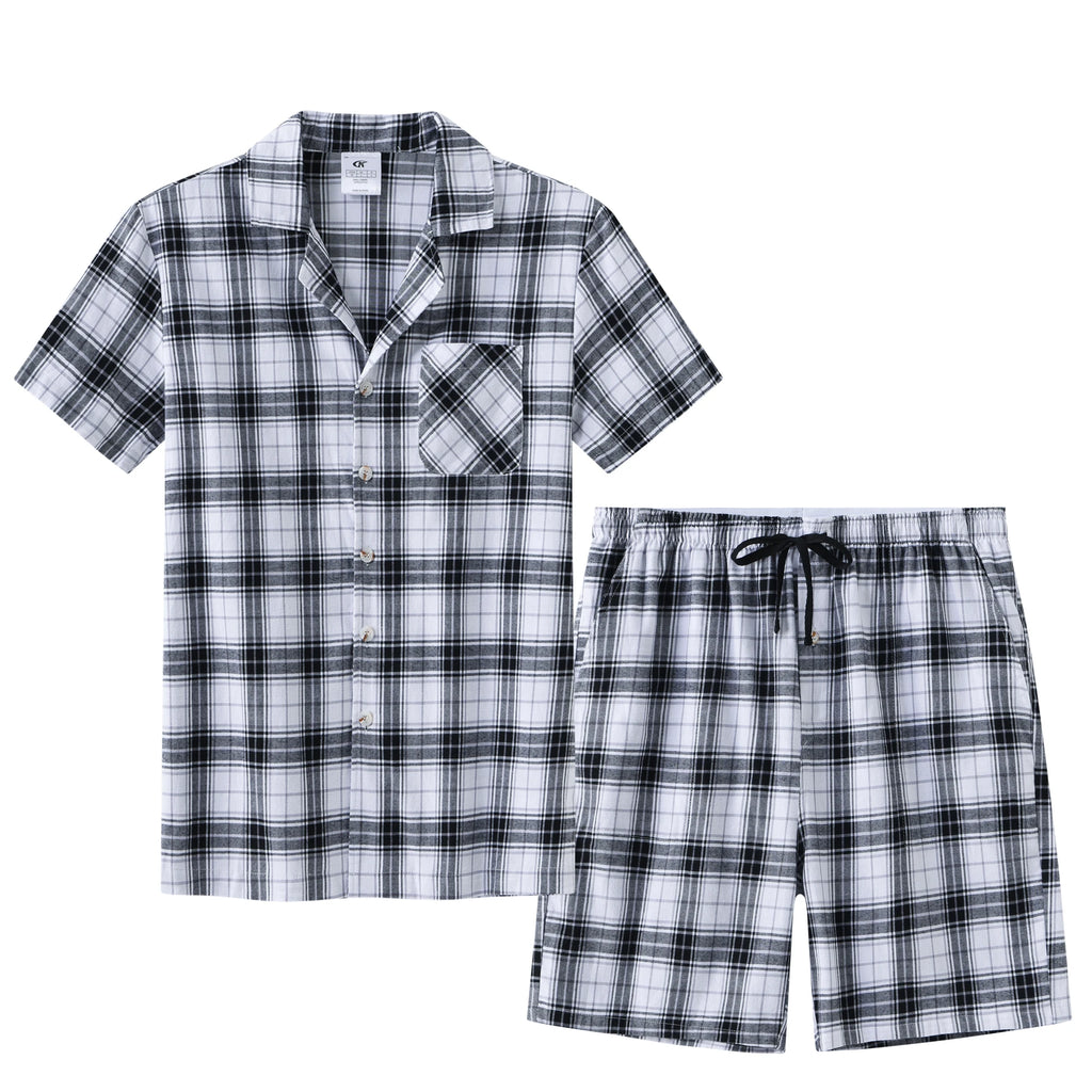 Men Summer Short Pajama Set, 2Pcs 100% Cotton Breathable Crop Pajama Short Sets Bottoms & Tops Cozy Suit for Home Outdoor
