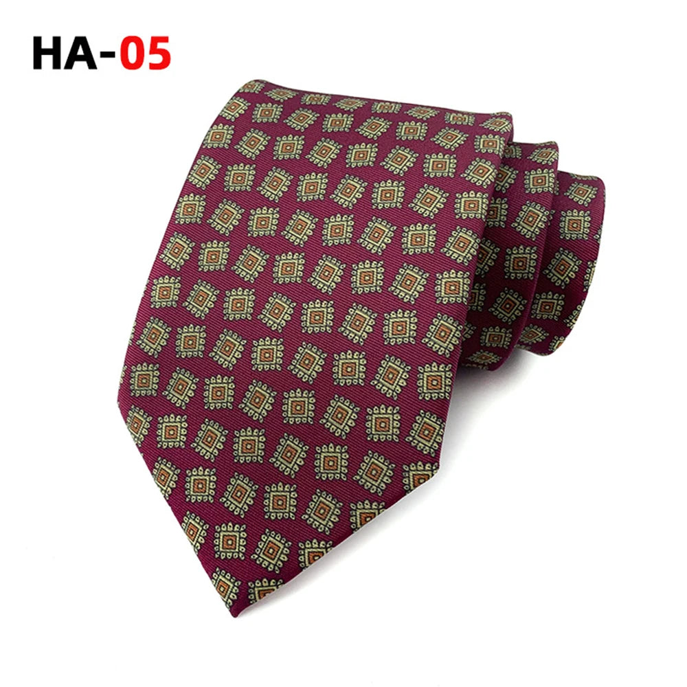 Men Tie 8cm Silk Tie For Man Luxury Vintage Design Print Necktie Cravat For Shirt Suit Wedding Party Stripe Cravats Silk Feeling