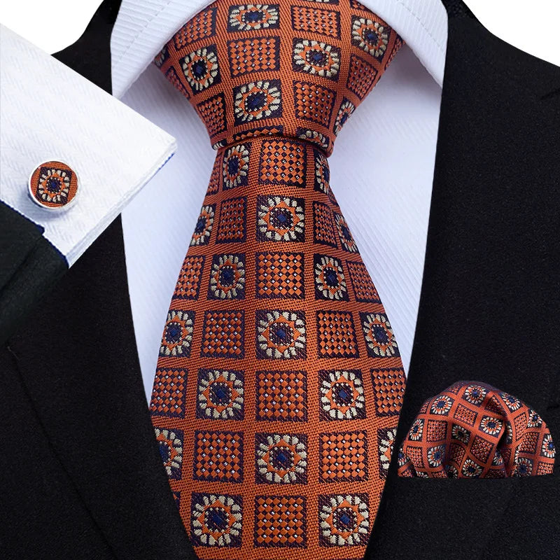 Men Ties Set Green Floral Paisley Necktie Business Formal Pocket Square Cufflinks Set For Wedding Party Accessories Cravat
