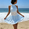 Women Floral Lace Mini Dresses for Woman Halter Neck Ruffle Dress High Waist Short Dresses 2026 Summer Beach Female Outfits