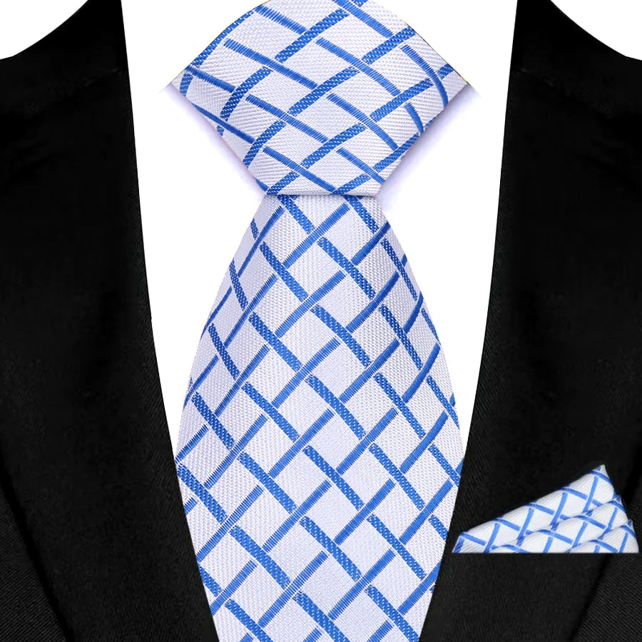 Men's Ties Set Luxury Floral Plaid Solid Light Blue Ties Business Party Formal Necktie Pocket Square Set Suits Accessory Gift
