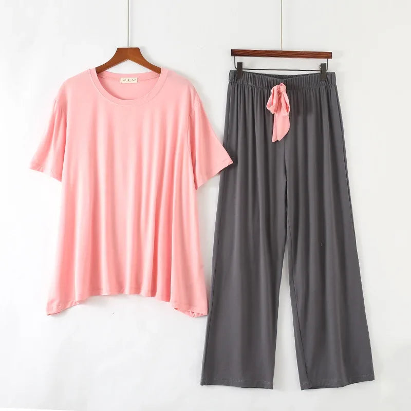 Summer  modal pajamas for women  thin section short-sleeved trousers suit two-piece loose comfortable pajama set  home service