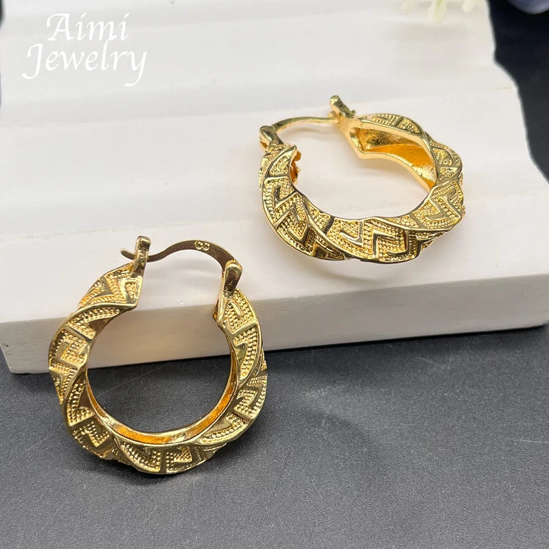 18K Gold Plating Classic Jewelry Set for Women Large Circle Earring Pendant Dubai Trendy Wedding Anniversary Accessories Gift