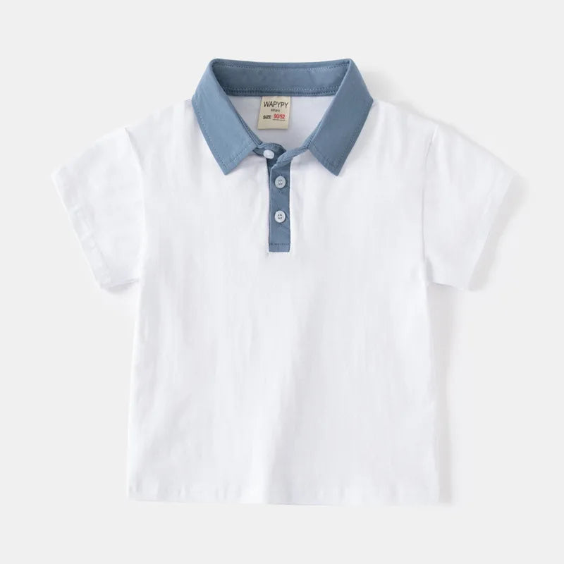 Korean Polo Tshirt Boy 100% Cotton Boys Clothes for School Uniform 2024 Shirts Solid White Black Green Polos Children's Clothing