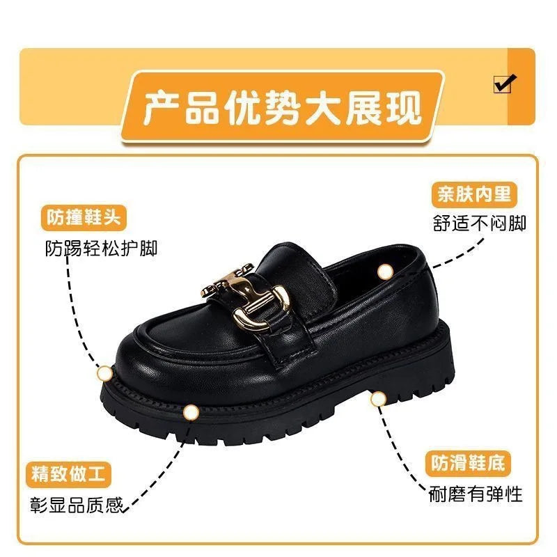 Laofers for Children Platform Black Patent Leather Chain Fashion Boys Girls Flat Shoes Four Season Elegant 26-36 Kids Shoe
