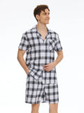 Men Summer Short Pajama Set, 2Pcs 100% Cotton Breathable Crop Pajama Short Sets Bottoms & Tops Cozy Suit for Home Outdoor