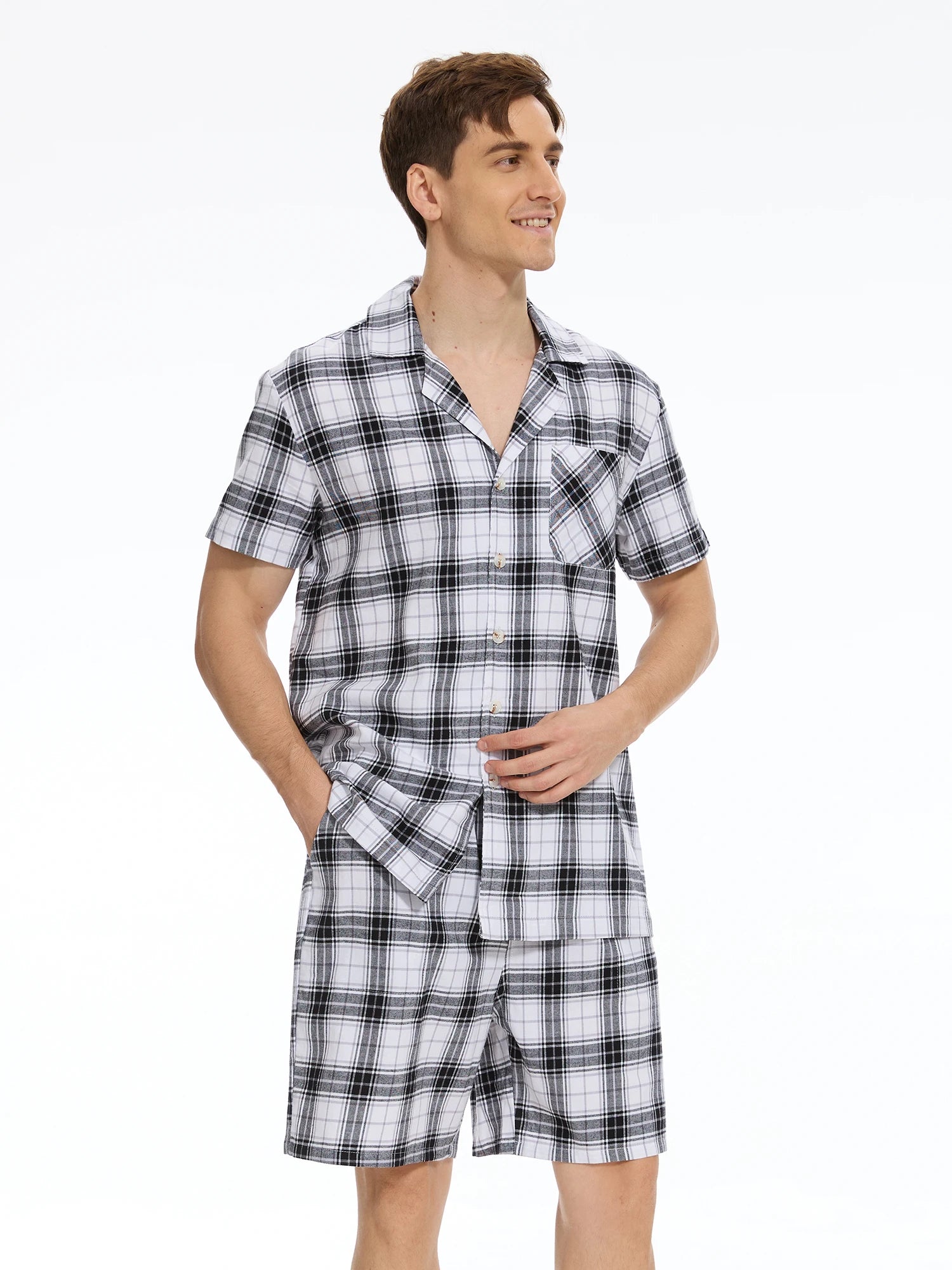 Men Summer Short Pajama Set, 2Pcs 100% Cotton Breathable Crop Pajama Short Sets Bottoms & Tops Cozy Suit for Home Outdoor