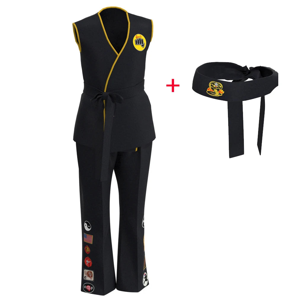 Karate Kids KOF Cobra Kai Cosplay Costume Kid Adult Black White Kimono Uniform Headband Anime Halloween Party Suit Tracksuit
