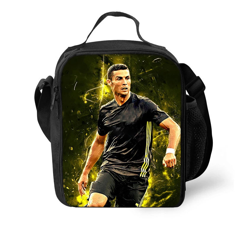 Ronaldo Lunch Bags for Boys Girls Sport Printing Football Star Lights Weight Cooler Bags for Food or Juice