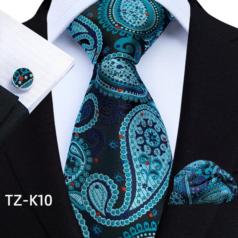 Men Ties Set Green Floral Paisley Necktie Business Formal Pocket Square Cufflinks Set For Wedding Party Accessories Cravat
