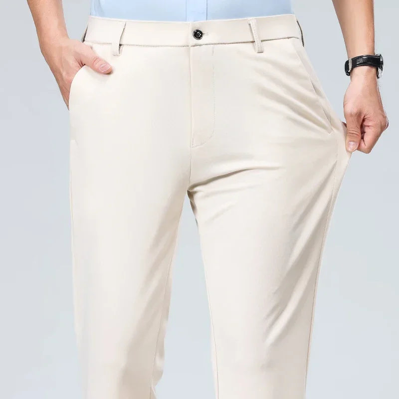 Men Suit Pants Light Thin Elastic Slim Fit Dress Pants Business Solid Casual Straight Leg Trouser Men Clothing Oversize 29-42
