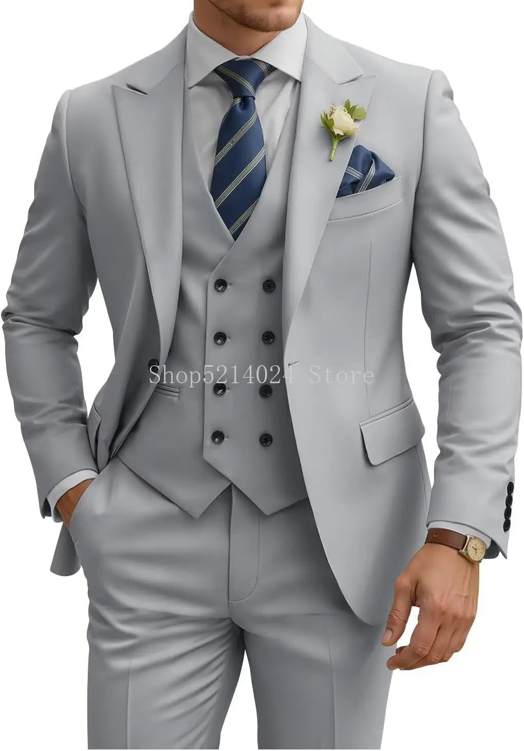 Mens Suit 3 Piece Slim Fit Suits for Men Double Breasted Suit Wedding Prom Suits Formal Business Dinner Tuxedo