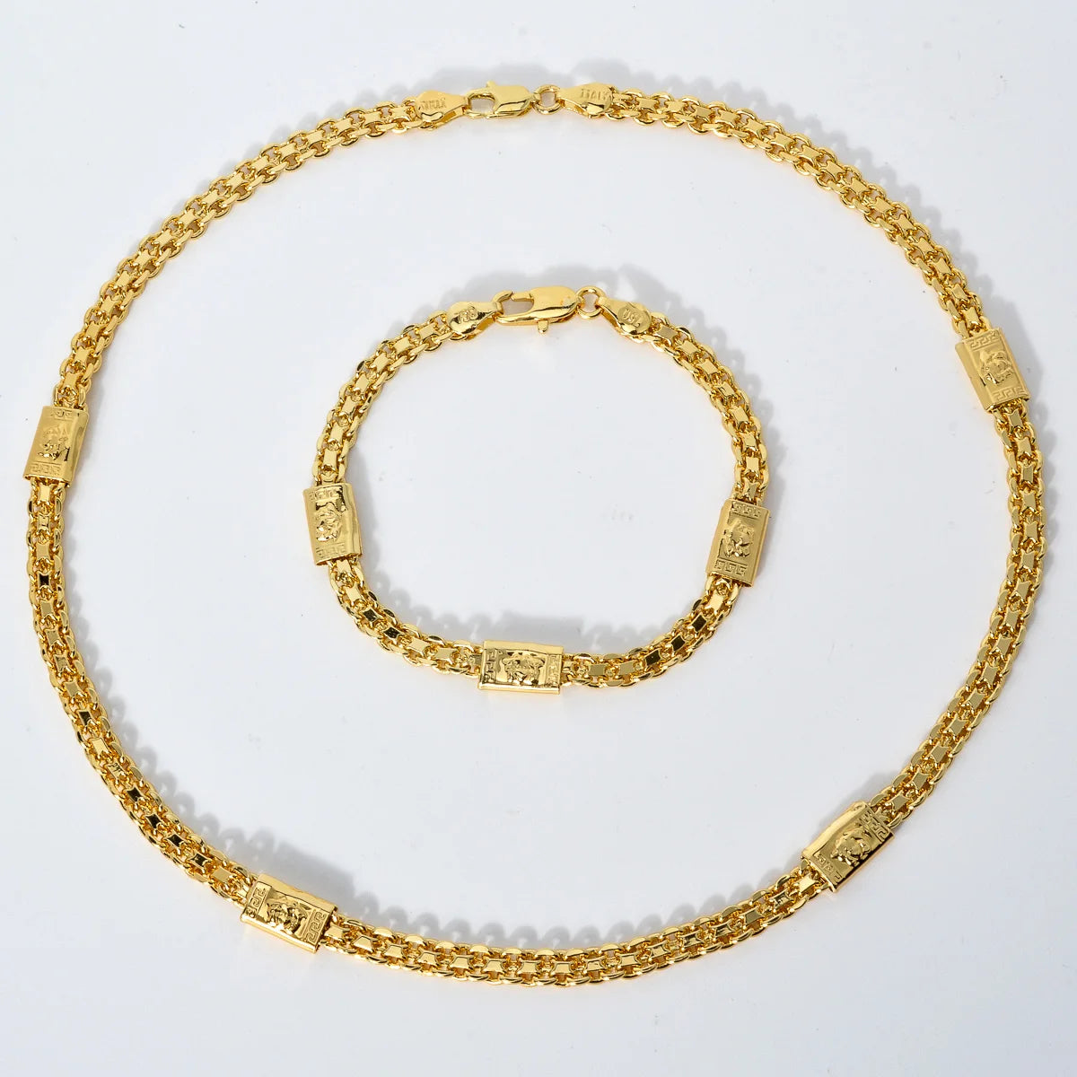 Dubai 18k Gold Plated Jewelry Sets Luxury Hip Hop Punk 2 Pieces Sets Necklace Bracelet Bride Wedding  Jewelry Mother'S Day Gift