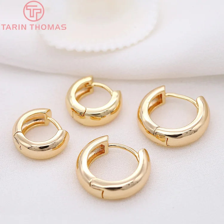 (3784)4PCS 14MM 16MM 18MM 23MM 24K Gold Color Plated Brass Round Earrings Hoop Earring Clip Quality DIY Jewelry Making Findings