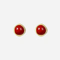 Real 925 Sterling Silver 14K Gold Red Bead Geometric Mini Stud Earrings For Women Classic Fine Jewelry Light Luxury Accessories