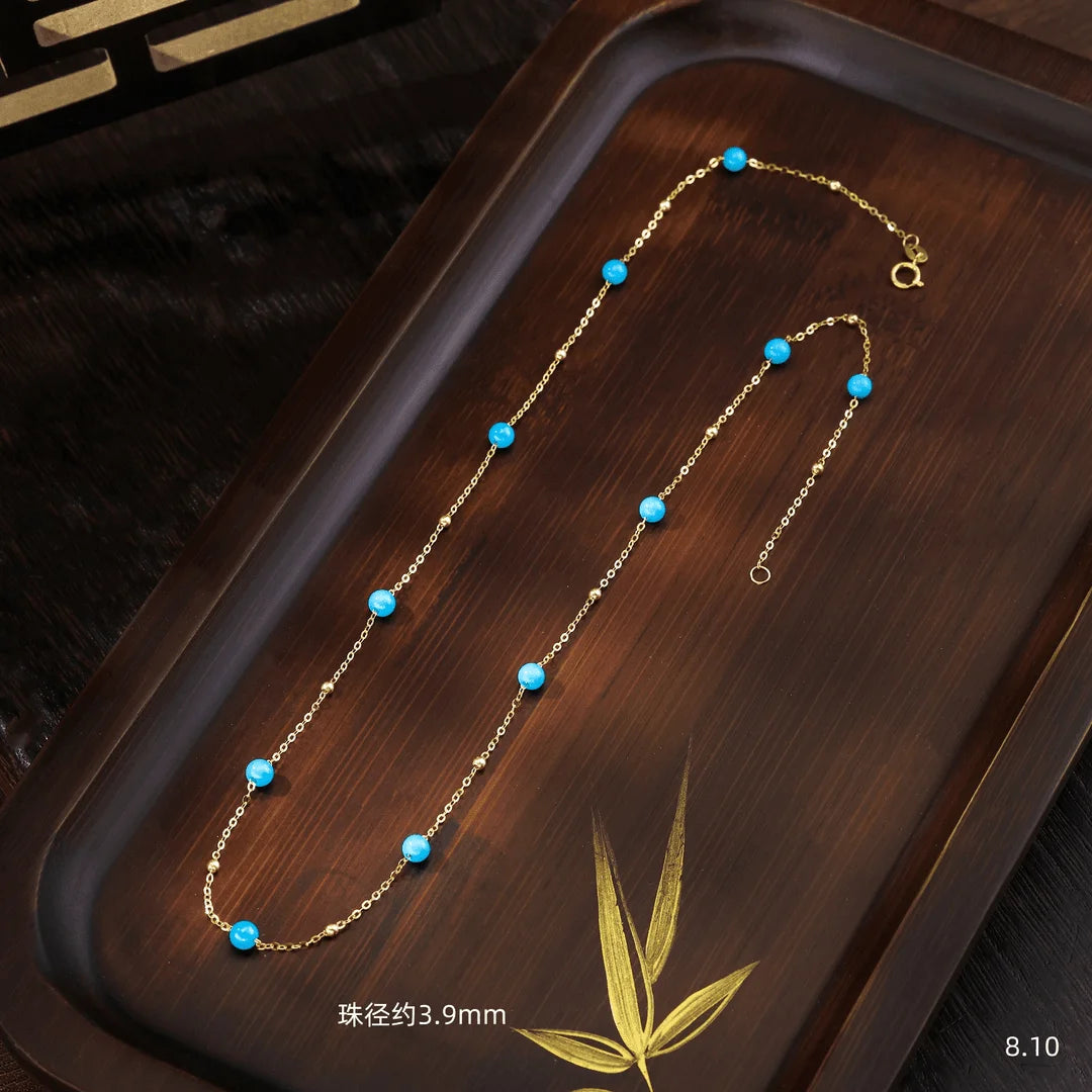 New 18k gold necklace pendant natural AU750 Natural turquoise Fine jewelry sky party for women  X714