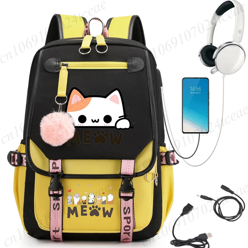 Cat Anime Cartoon School Bag New Fashion Backpack Back To School Cute Kawaii Backpack School Bags for College Student Mochila