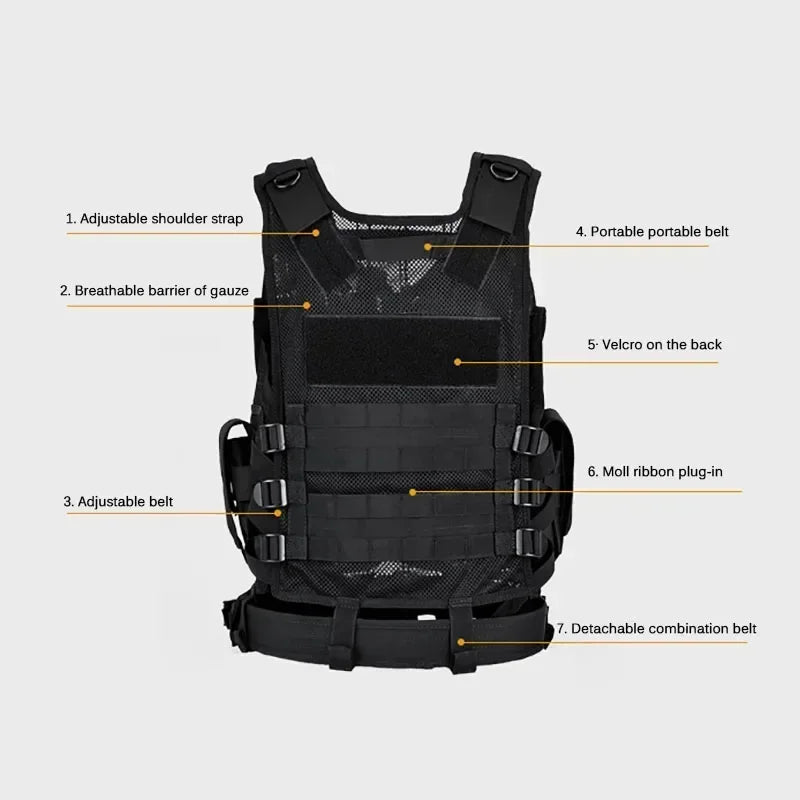 Tactical Vest Combat Body Armor Adjustable Molle Security Guard Vests Hunting Army Outdoor CS War Game Airsoft Training Jacket